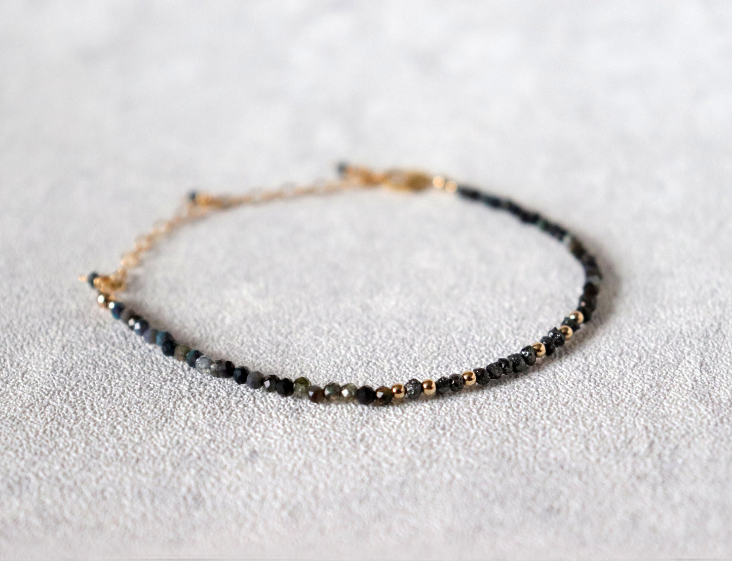 Skinny Black Diamond and Black Welo Opal Bracelet