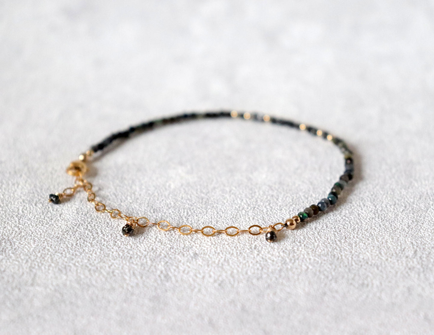 Skinny Black Diamond and Black Welo Opal Bracelet