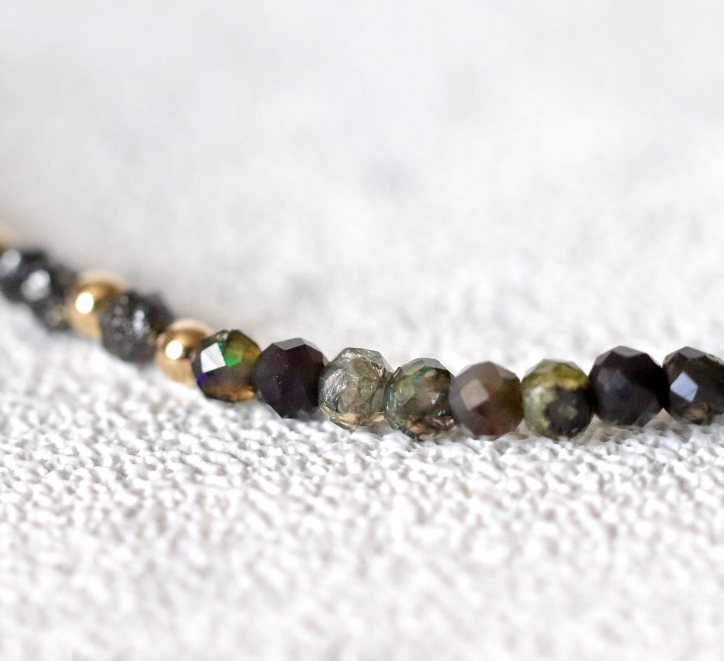 Skinny Black Diamond and Black Welo Opal Bracelet