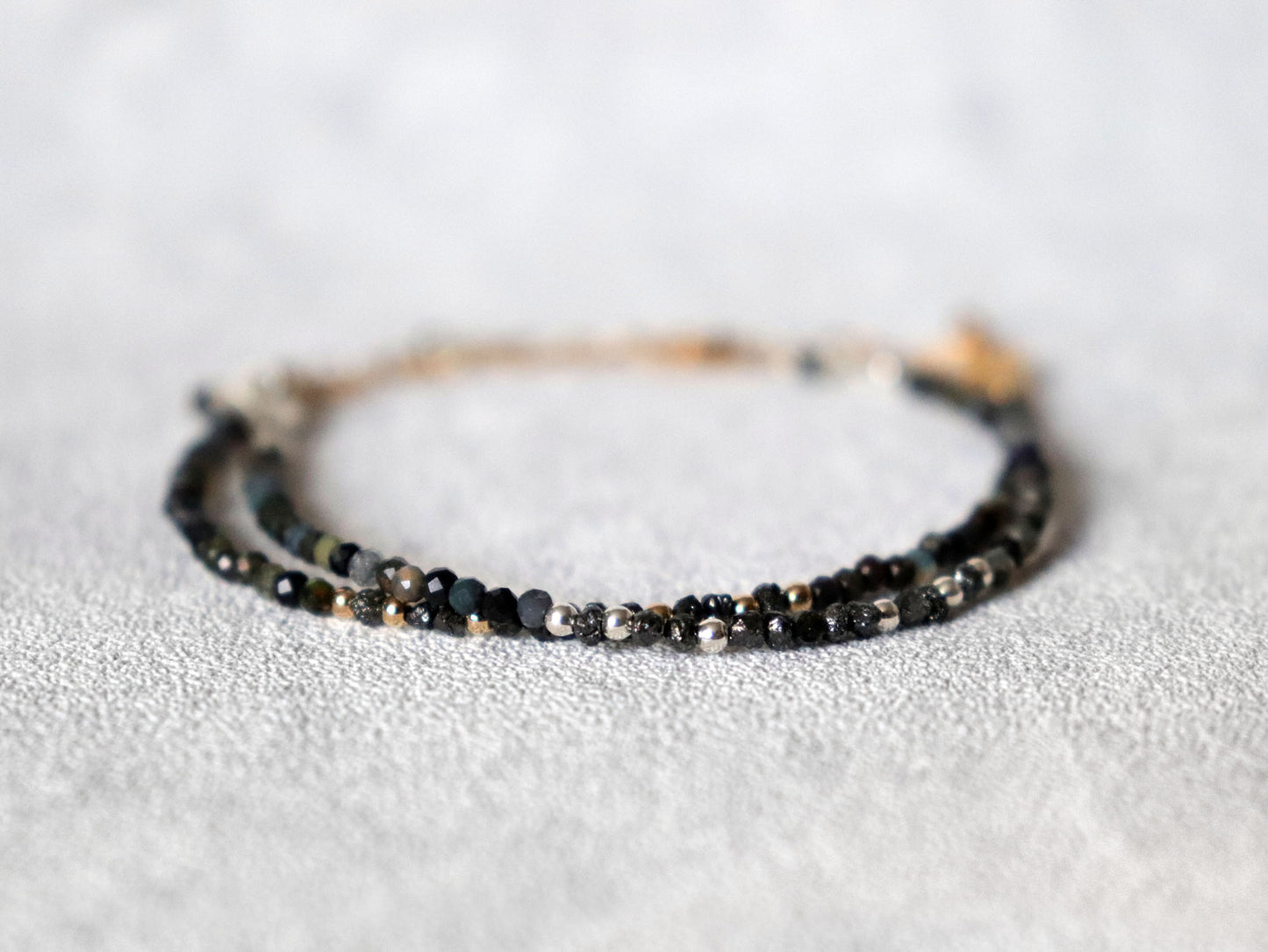 Skinny Black Diamond and Black Welo Opal Bracelet