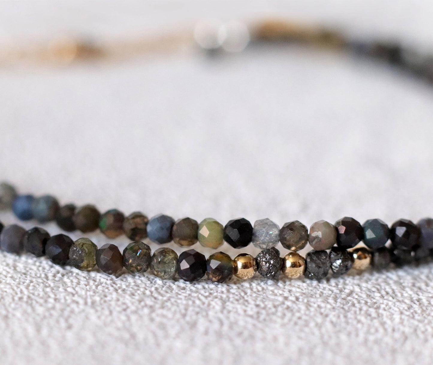 Skinny Black Diamond and Black Welo Opal Bracelet