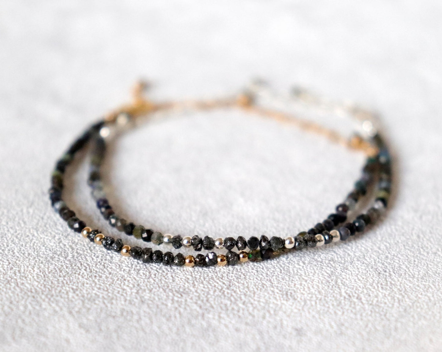 Skinny Black Diamond and Black Welo Opal Bracelet