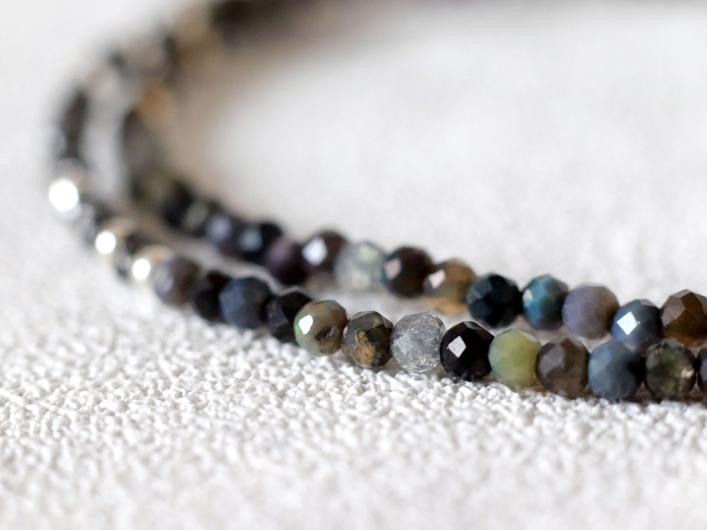 Skinny Black Diamond and Black Welo Opal Bracelet