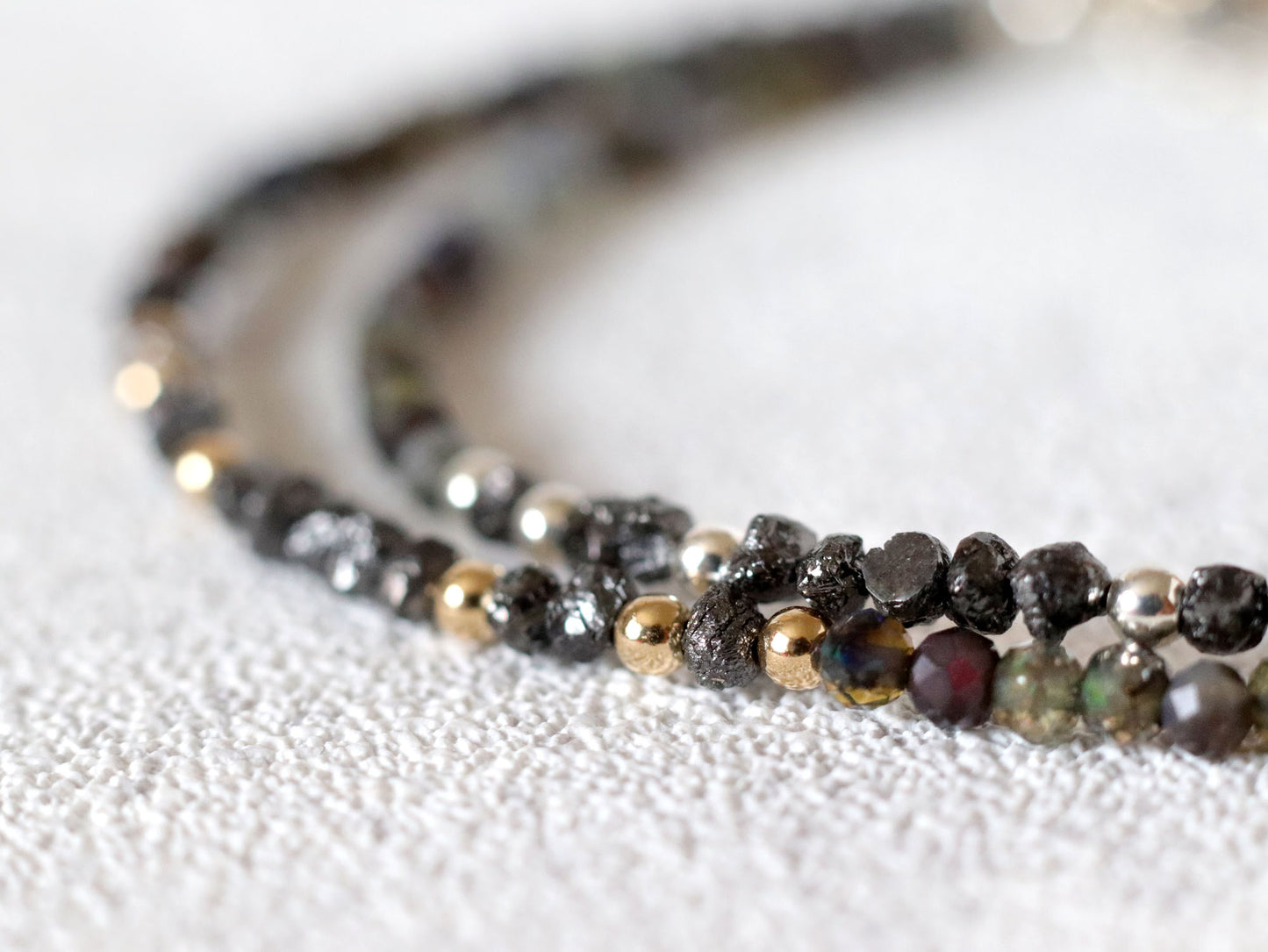 Skinny Black Diamond and Black Welo Opal Bracelet