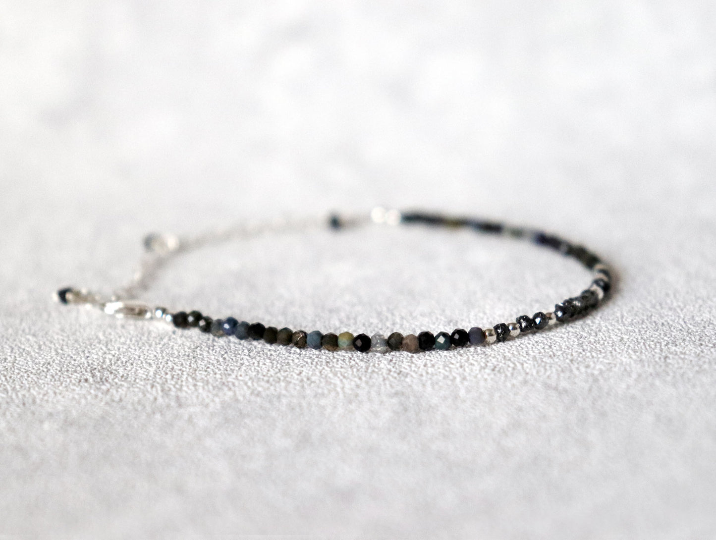 Skinny Black Diamond and Black Welo Opal Bracelet