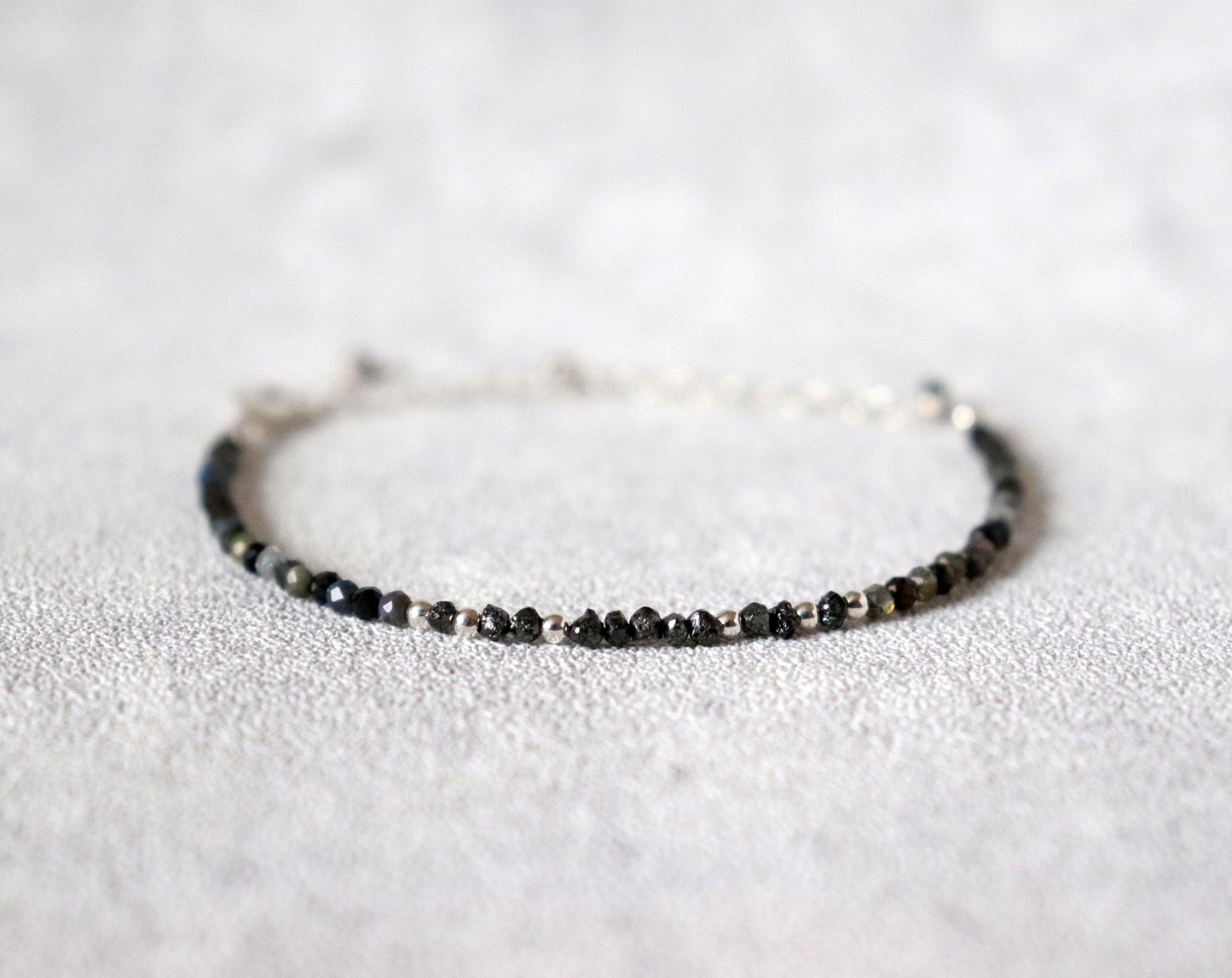 Skinny Black Diamond and Black Welo Opal Bracelet