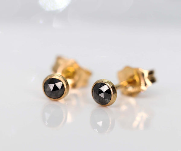 Tiny Black Diamond Stud Earrings, Single or Pair
