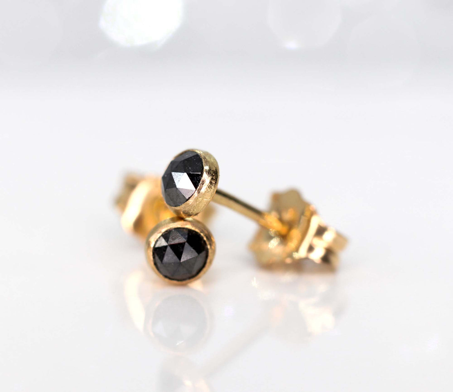 Tiny Black Diamond Stud Earrings, Single or Pair