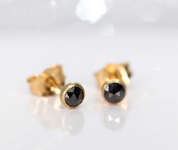 Tiny Black Diamond Stud Earrings, Single or Pair