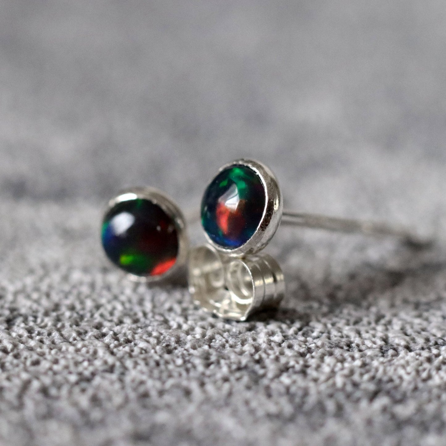 Black Ethiopian Opal Stud Earrings