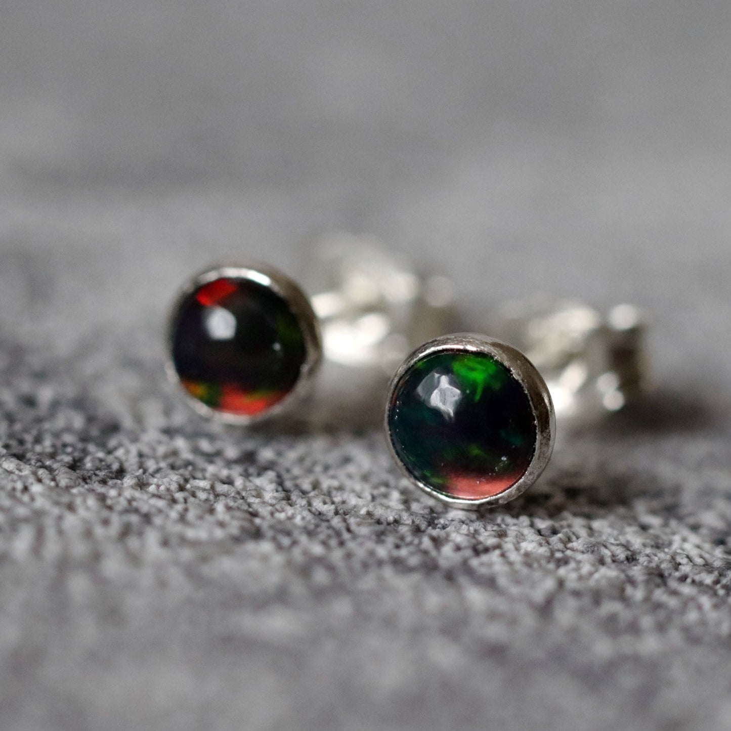 Black Ethiopian Opal Stud Earrings