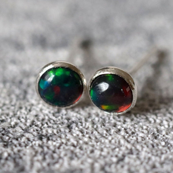 Black Ethiopian Opal Stud Earrings