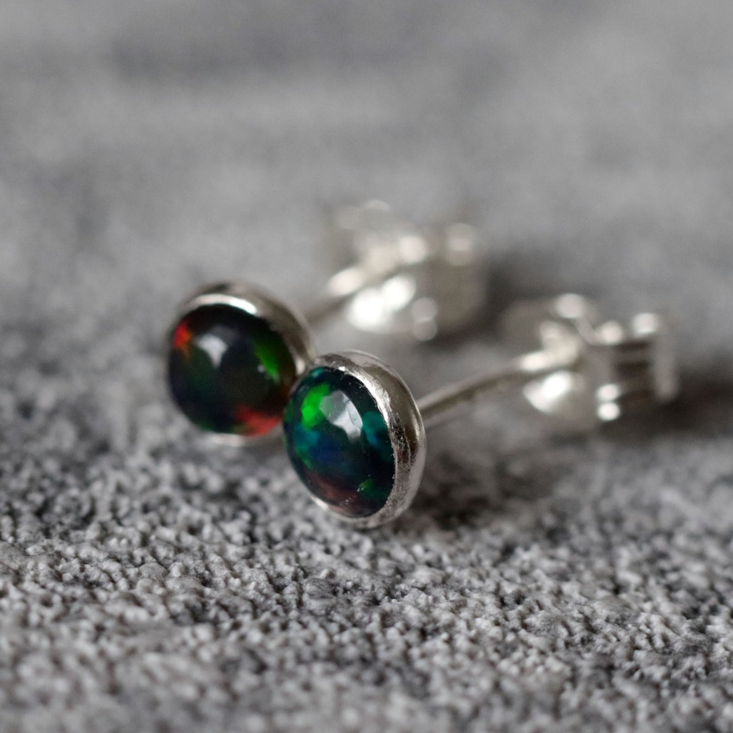 Black Ethiopian Opal Stud Earrings