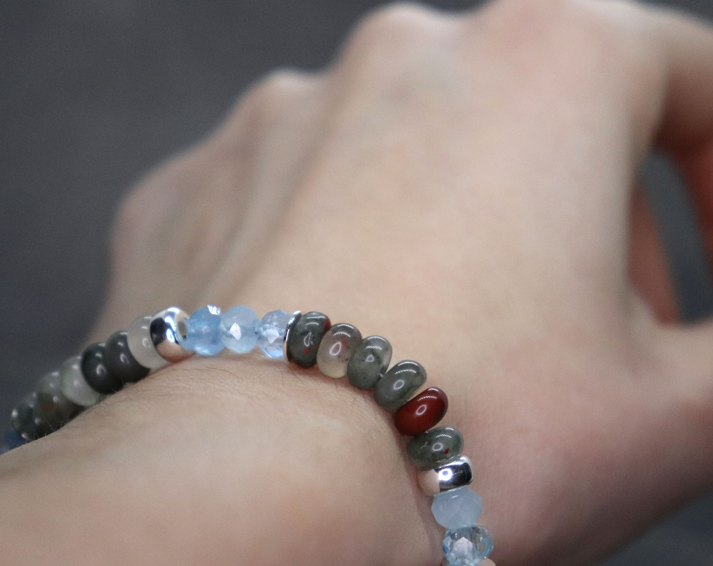 Bloodstone and Aquamarine Unisex Bracelet