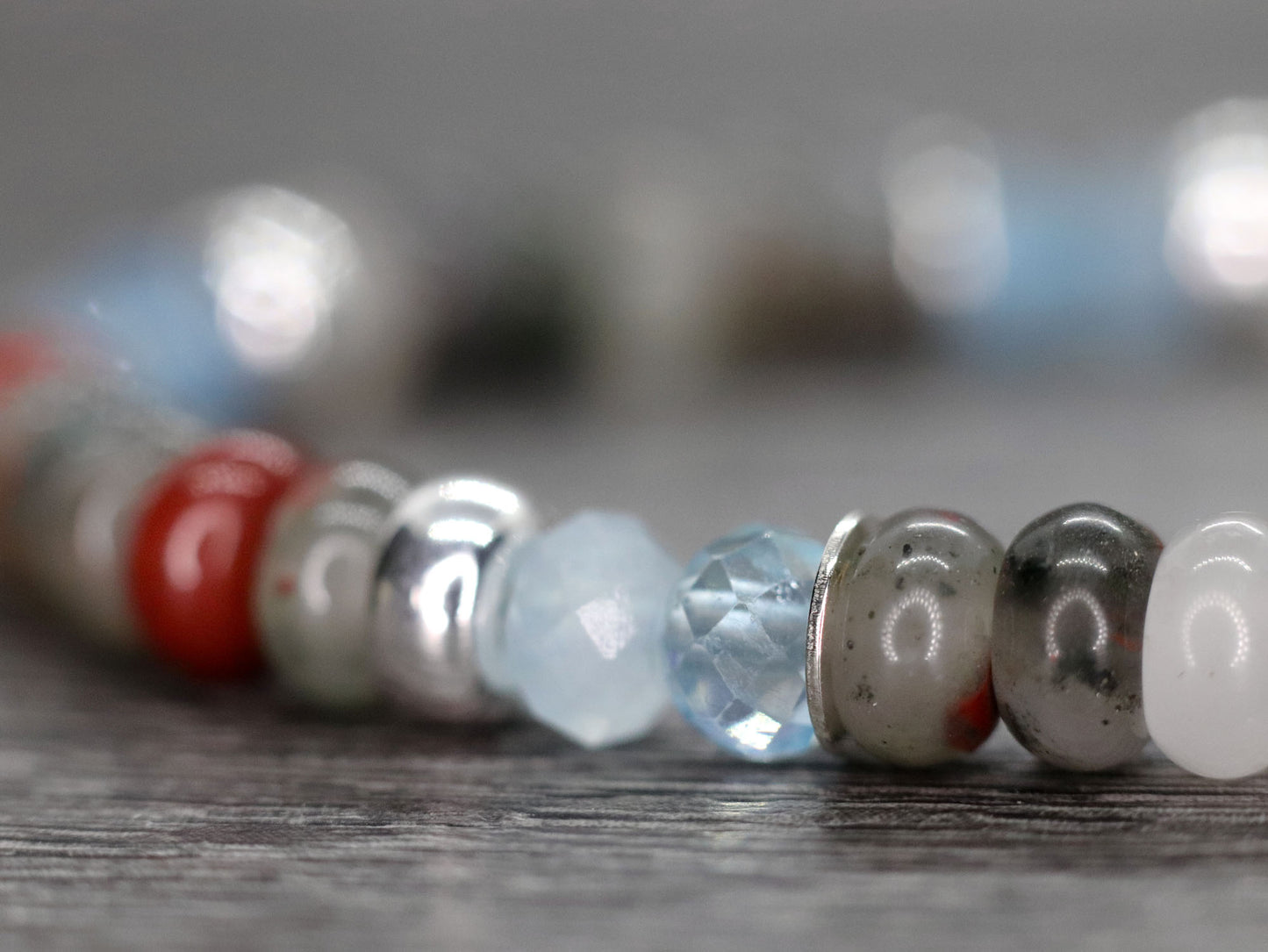 Bloodstone and Aquamarine Unisex Bracelet