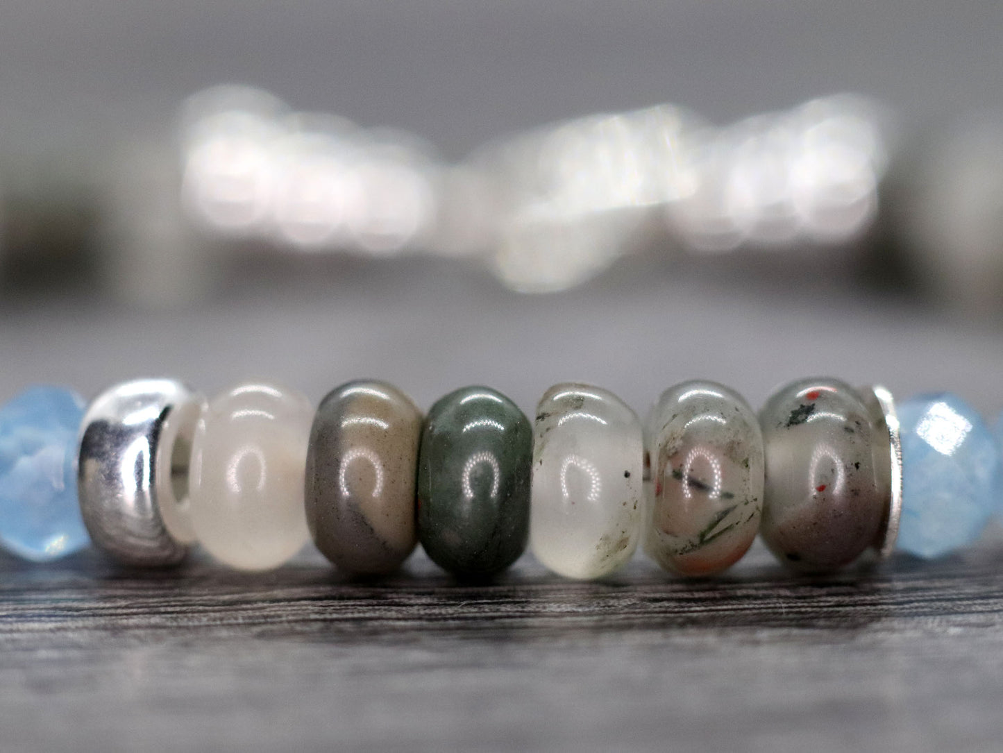 Bloodstone and Aquamarine Unisex Bracelet