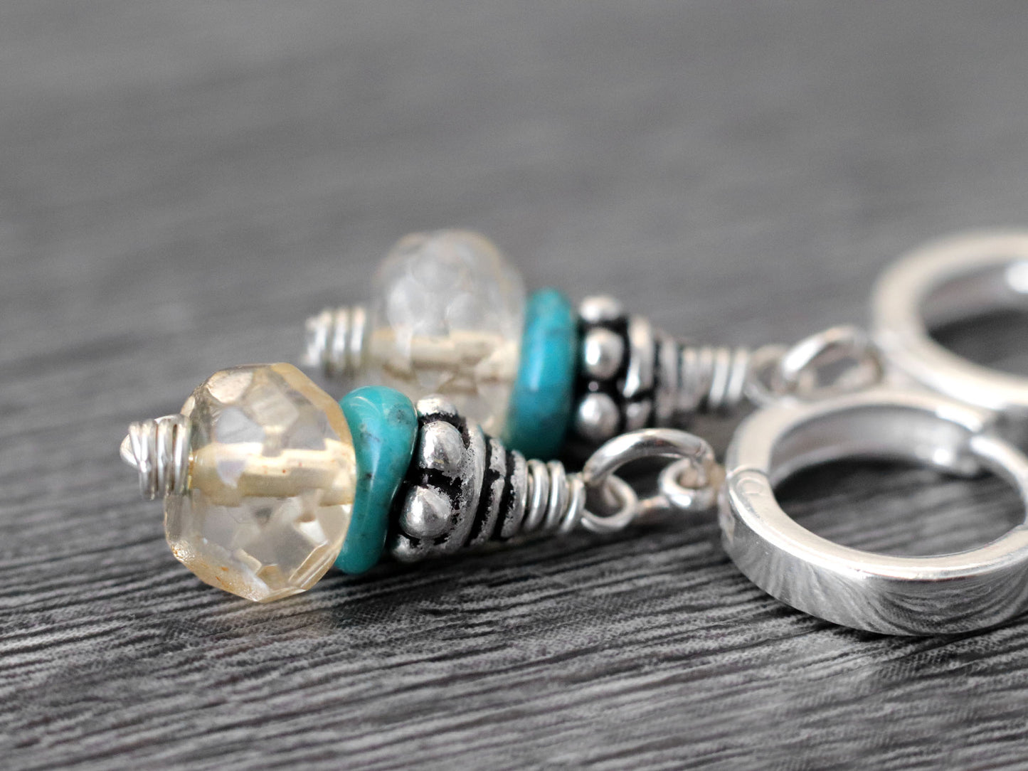 Citrine and Turquoise Huggie Hoop Earrings