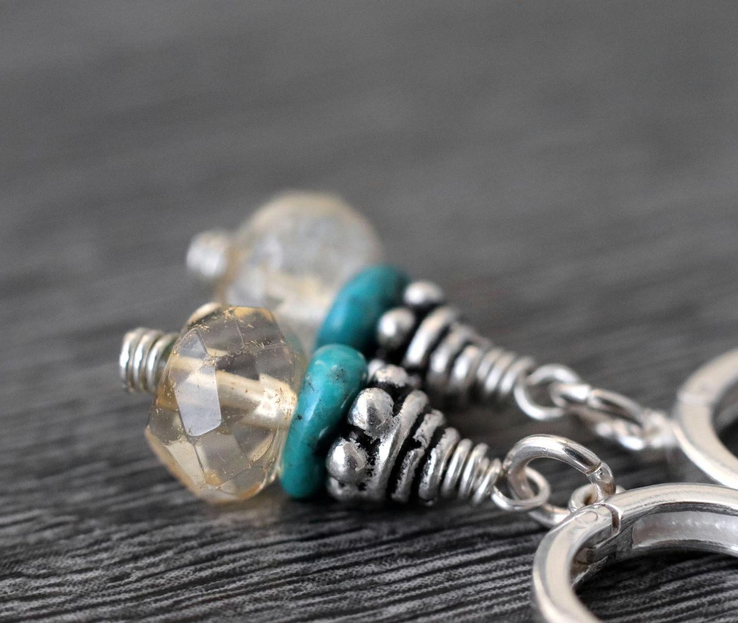 Citrine and Turquoise Huggie Hoop Earrings