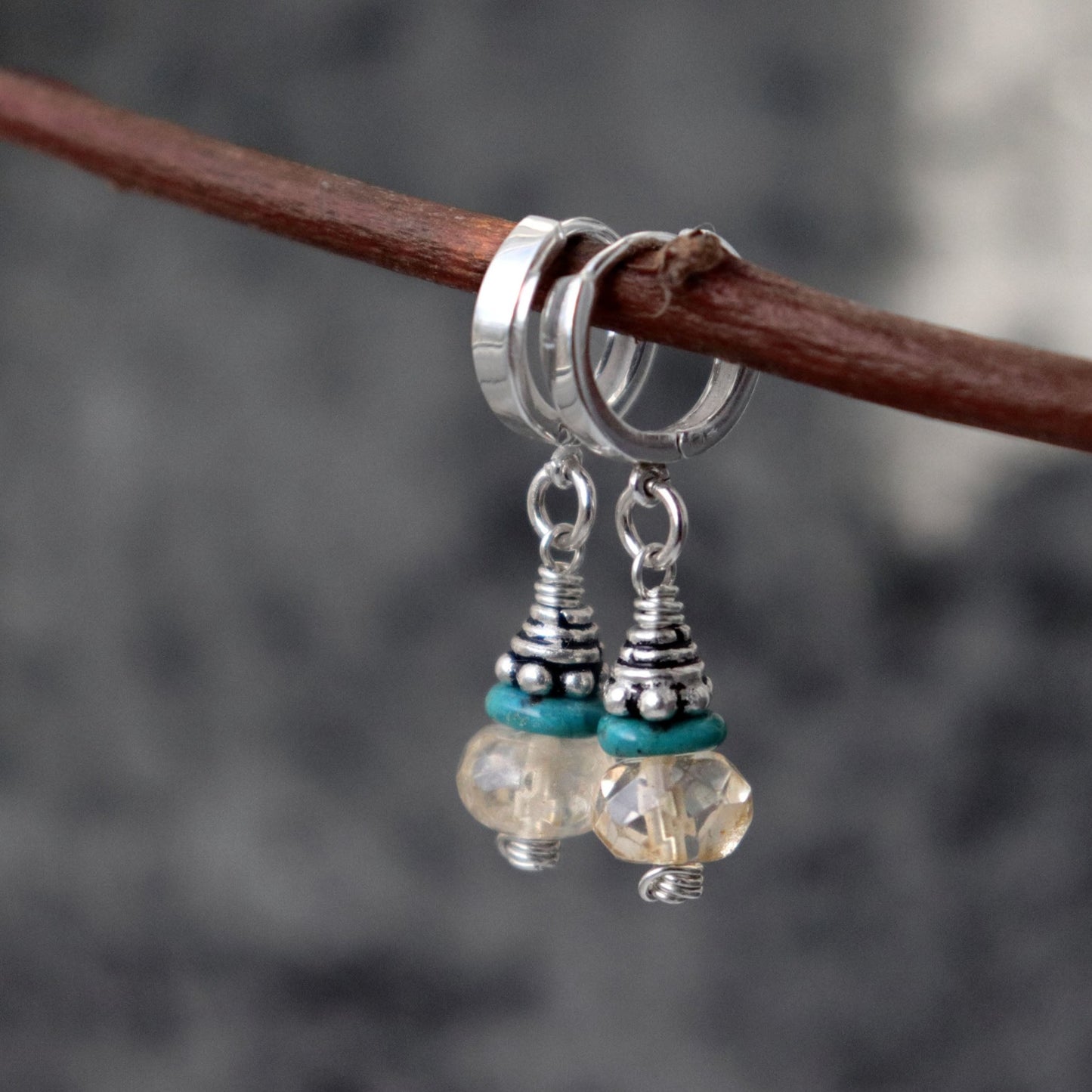 Citrine and Turquoise Huggie Hoop Earrings