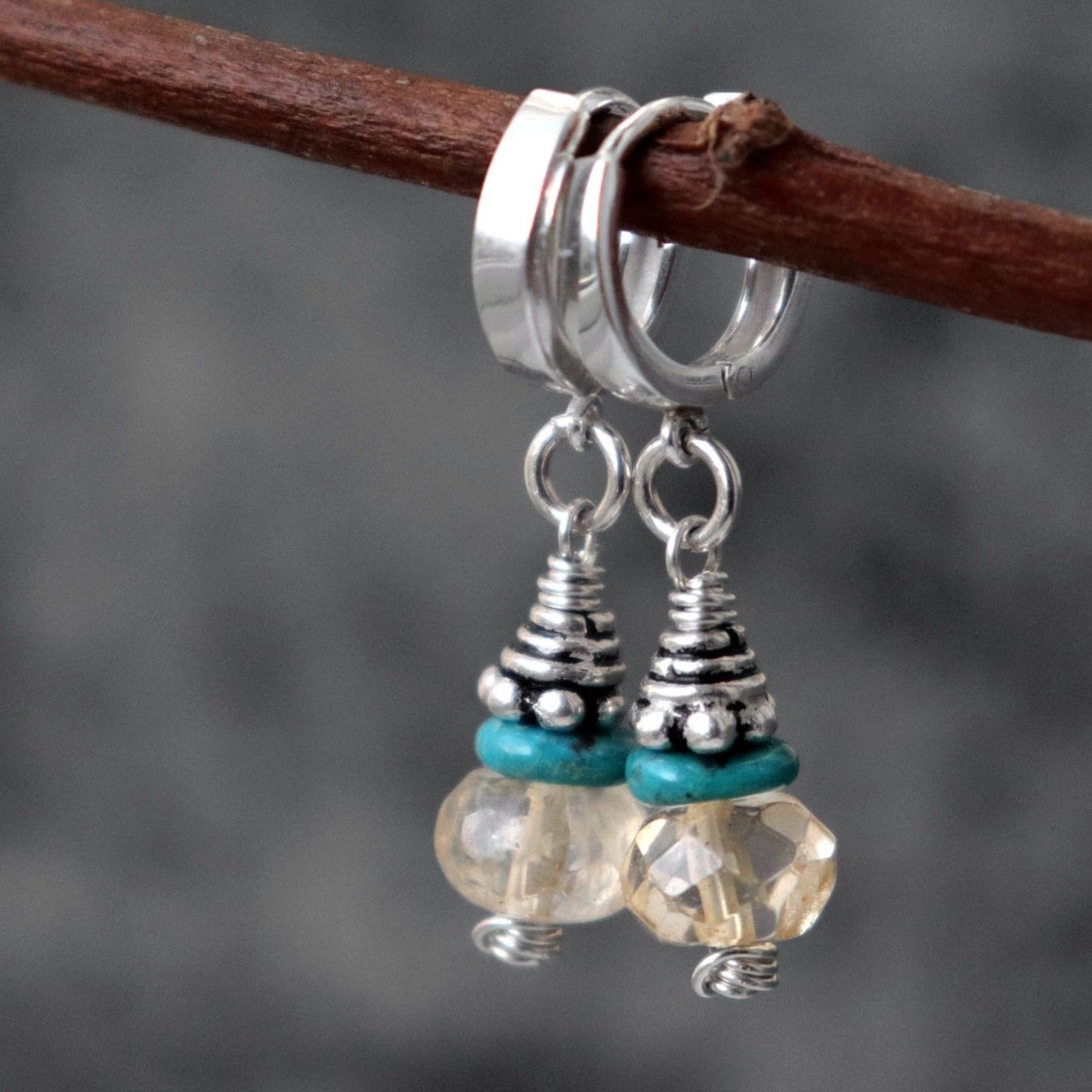 Citrine and Turquoise Huggie Hoop Earrings