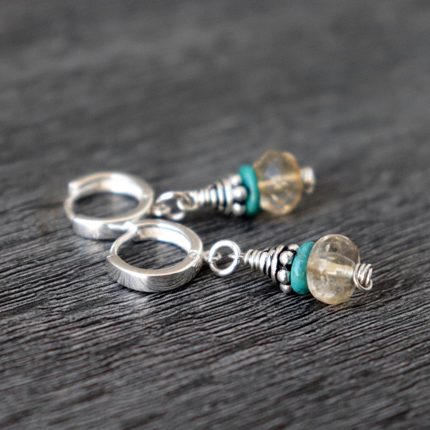 Citrine and Turquoise Huggie Hoop Earrings