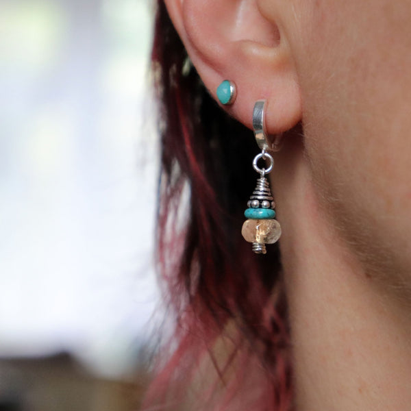 Citrine and Turquoise Huggie Hoop Earrings