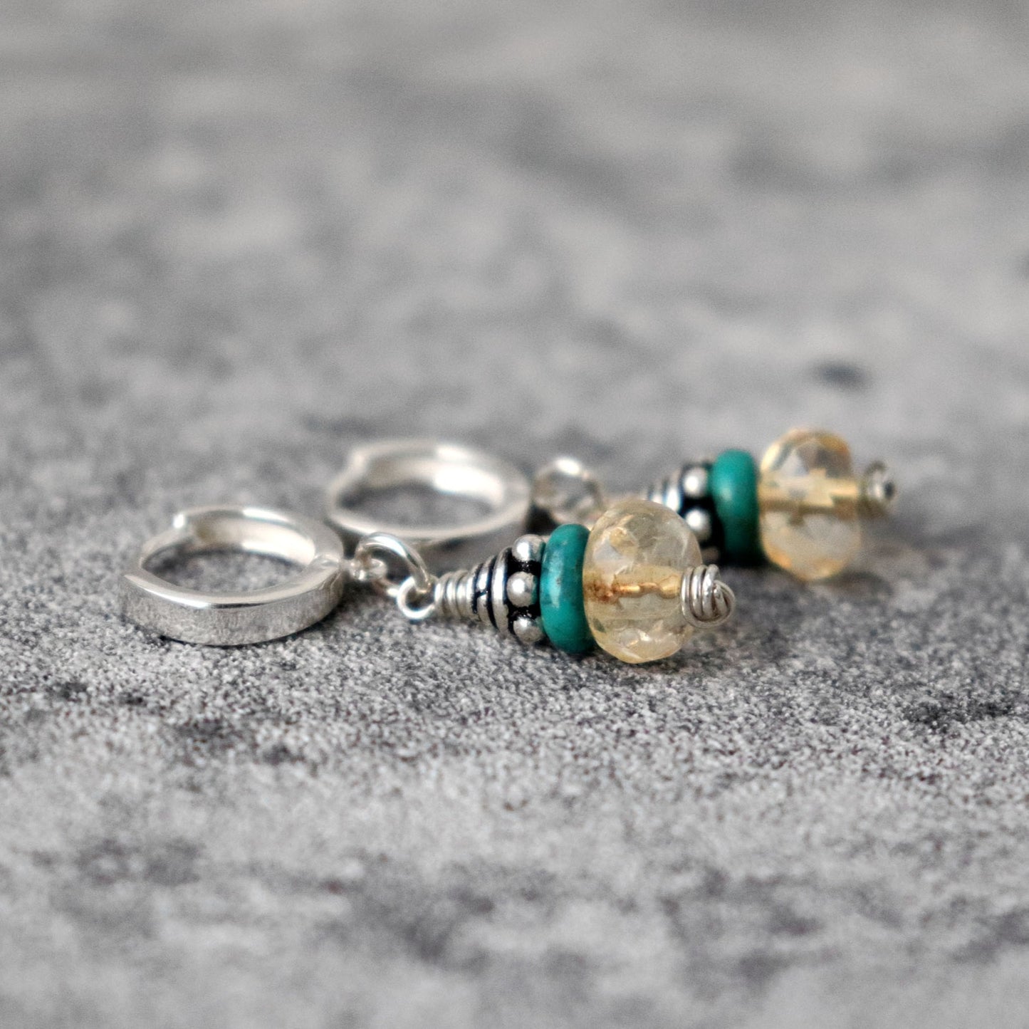 Citrine and Turquoise Huggie Hoop Earrings