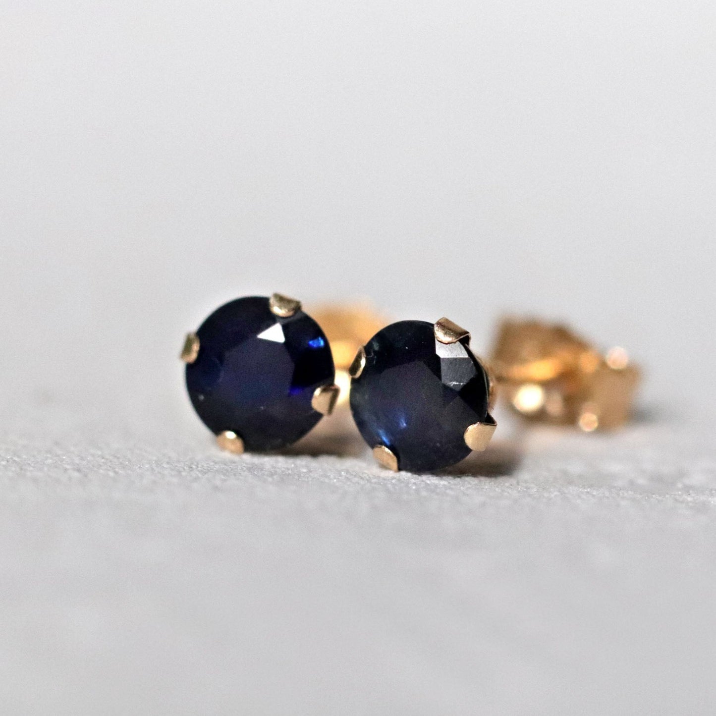 Dark Blue Sapphire Stud Earrings