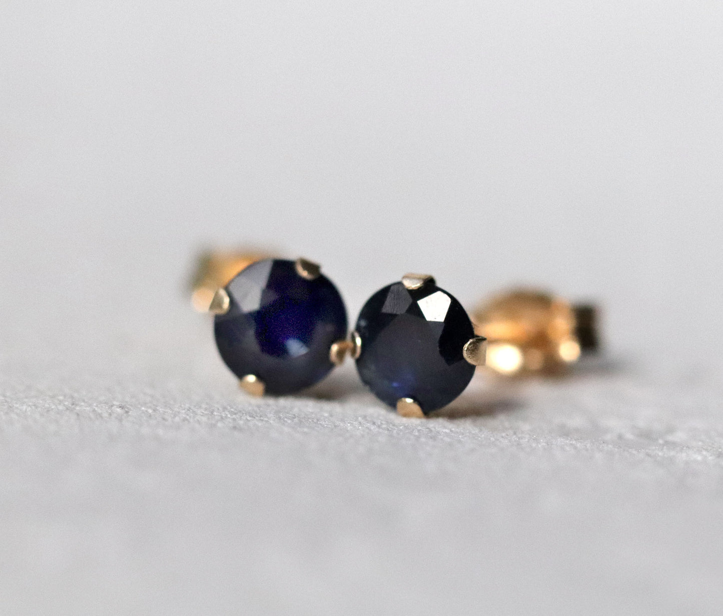 Dark Blue Sapphire Stud Earrings