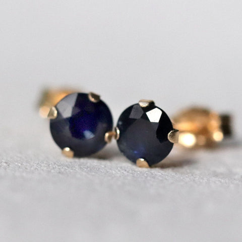 Dark Blue Sapphire Stud Earrings