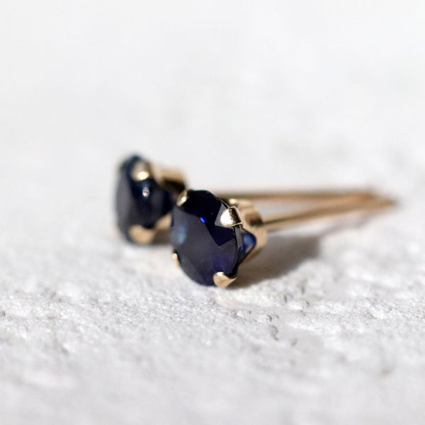 Dark Blue Sapphire Stud Earrings