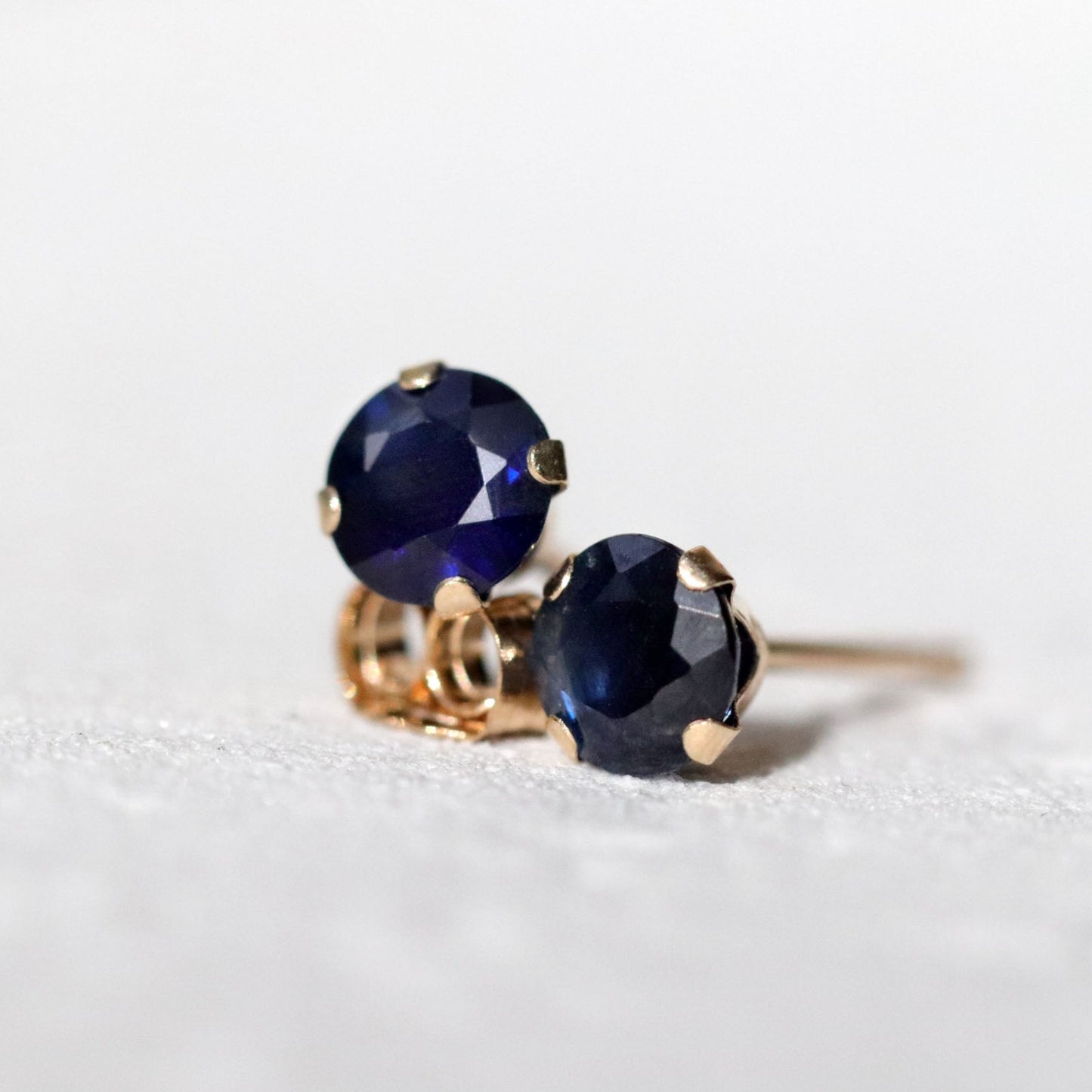 Dark Blue Sapphire Stud Earrings