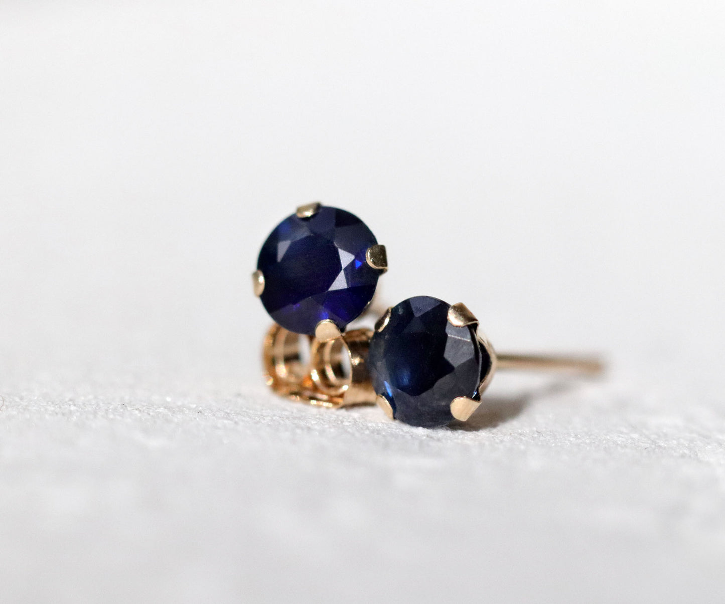 Dark Blue Sapphire Stud Earrings