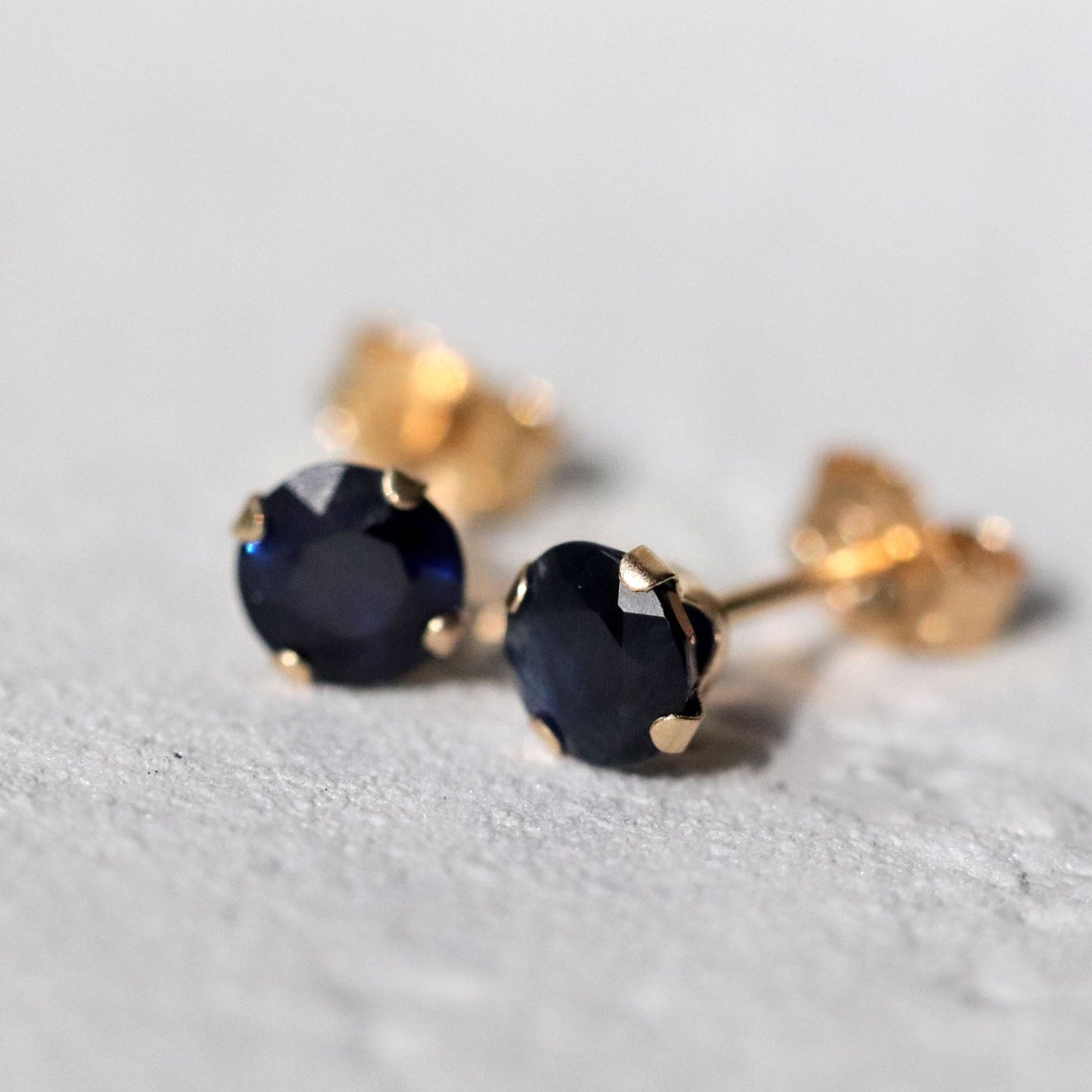 Dark Blue Sapphire Stud Earrings