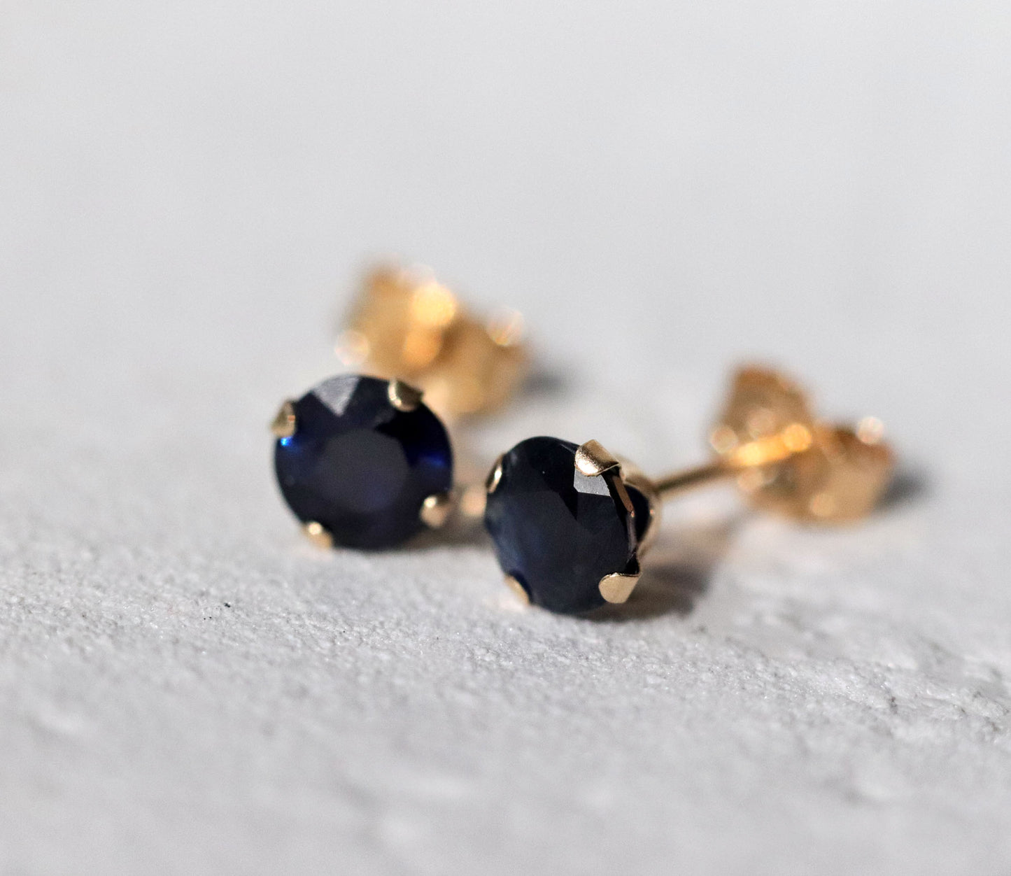 Dark Blue Sapphire Stud Earrings