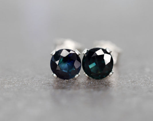 Dark Blue Sapphire Stud Earrings