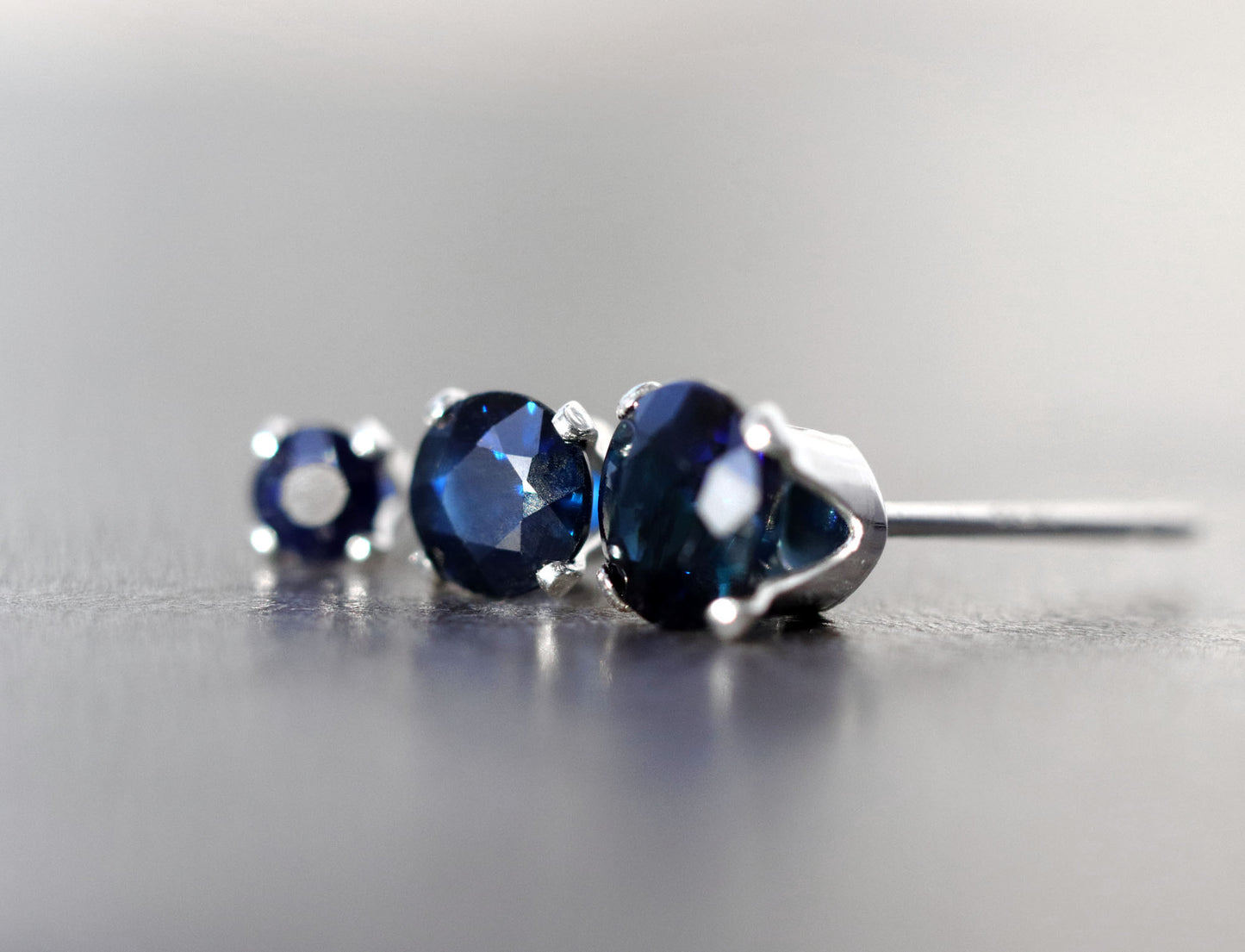 Dark Blue Sapphire Stud Earrings