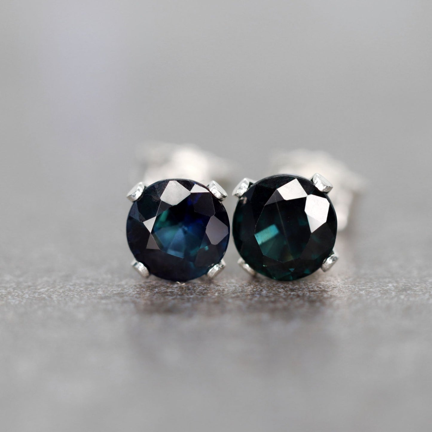 Dark Blue Sapphire Stud Earrings