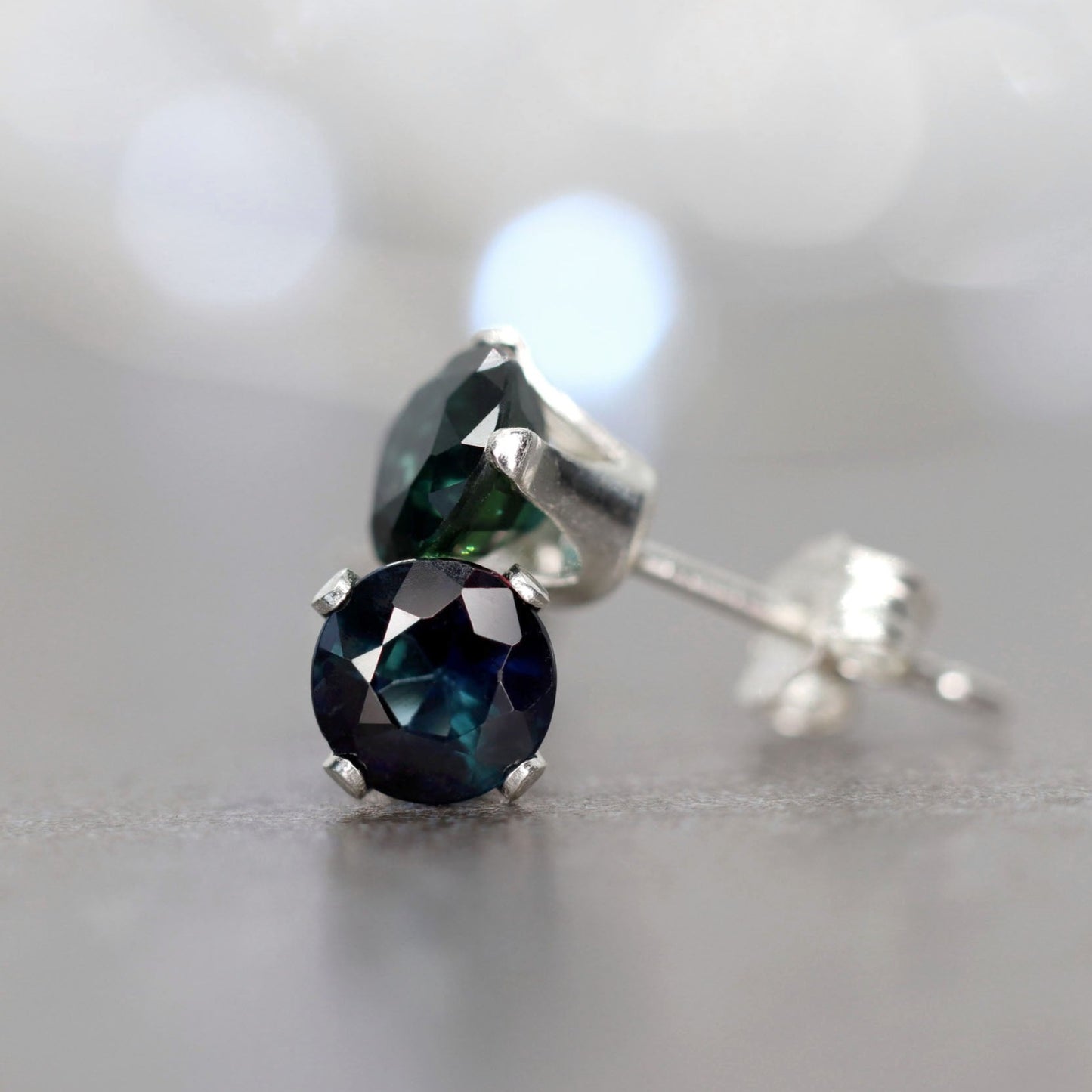 Dark Blue Sapphire Stud Earrings