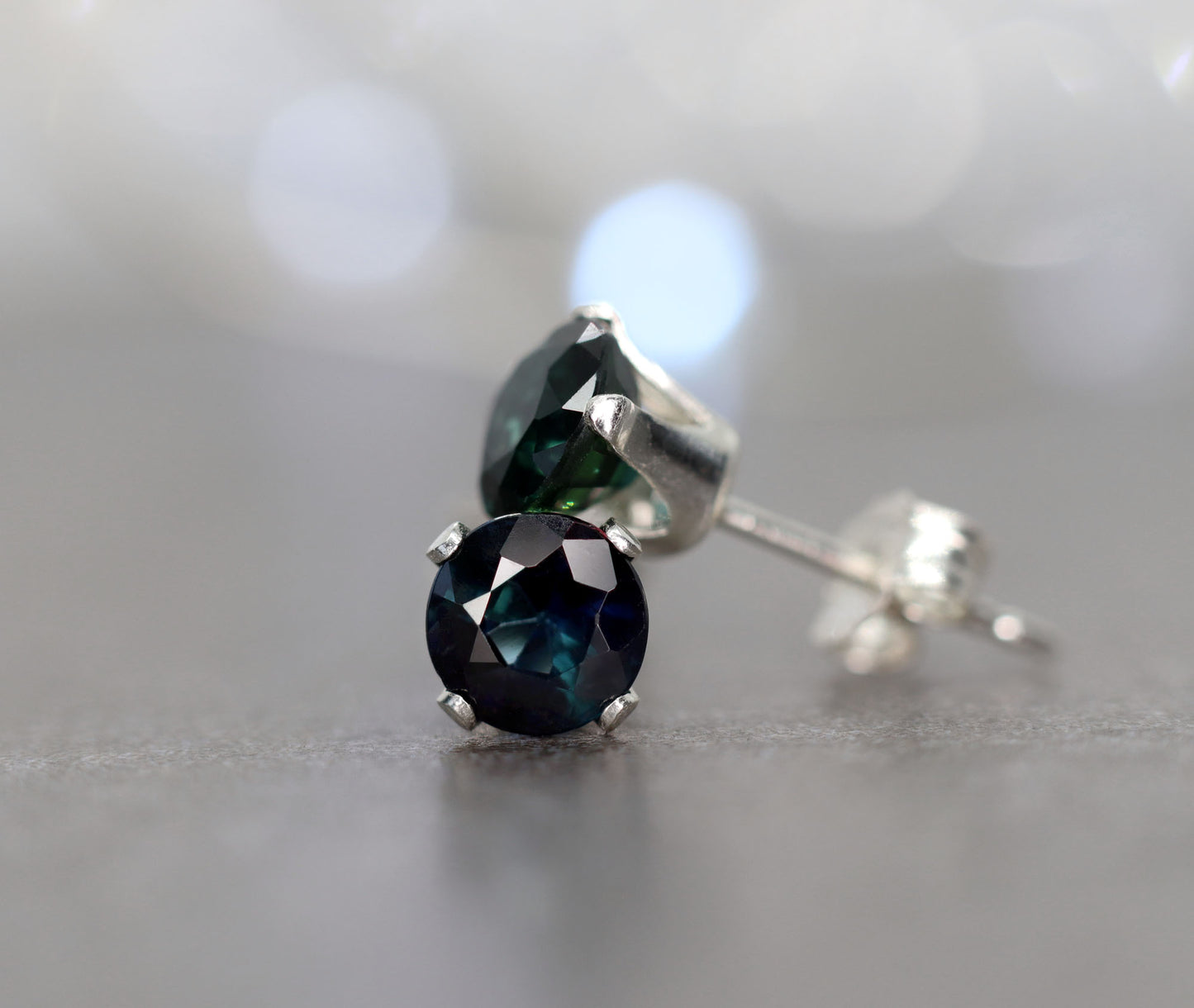 Dark Blue Sapphire Stud Earrings