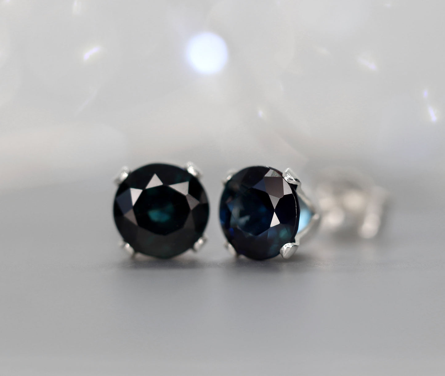 Dark Blue Sapphire Stud Earrings