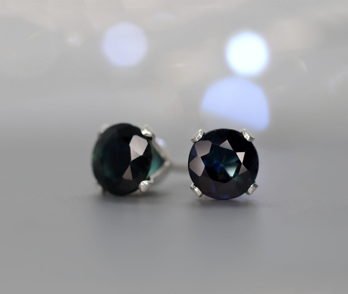 Dark Blue Sapphire Stud Earrings