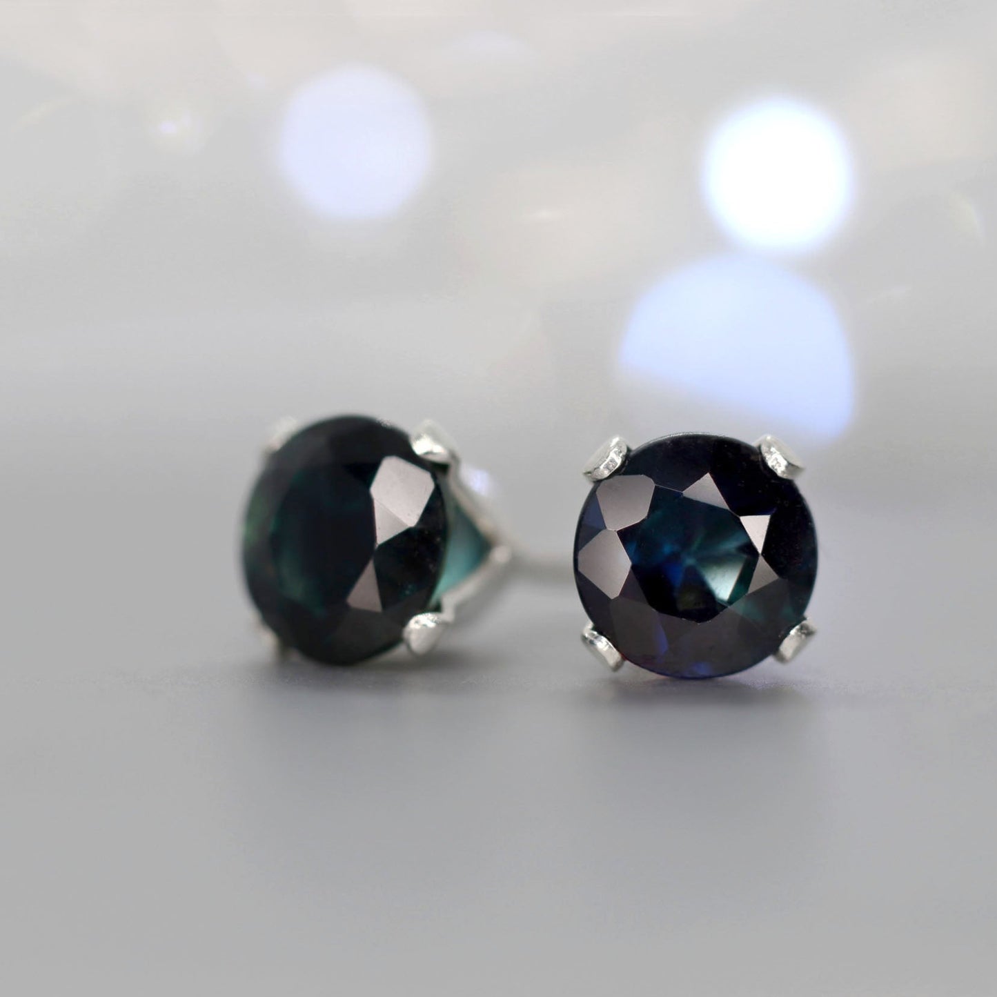 Dark Blue Sapphire Stud Earrings