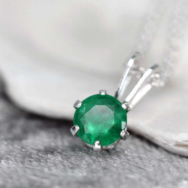 Emerald Pendant Necklace, May Birthstone