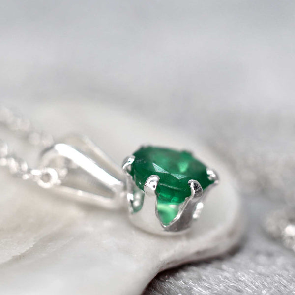 Emerald Pendant Necklace, May Birthstone