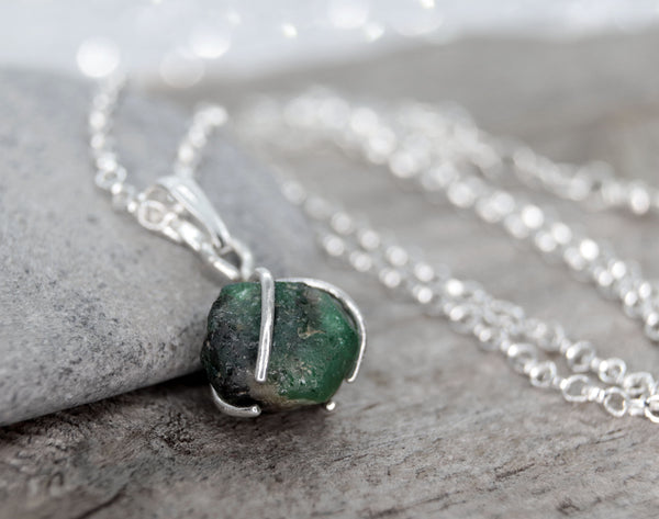 Raw Emerald Pendant Necklace