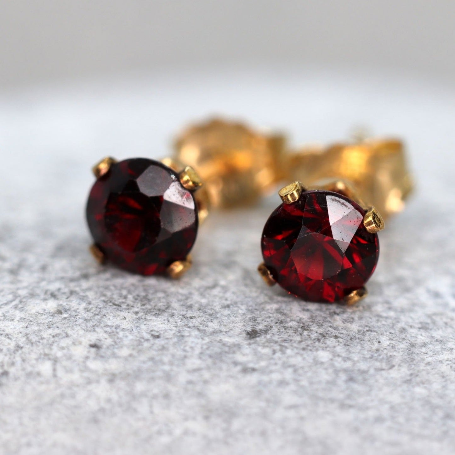 Faceted Garnet Stud Earrings