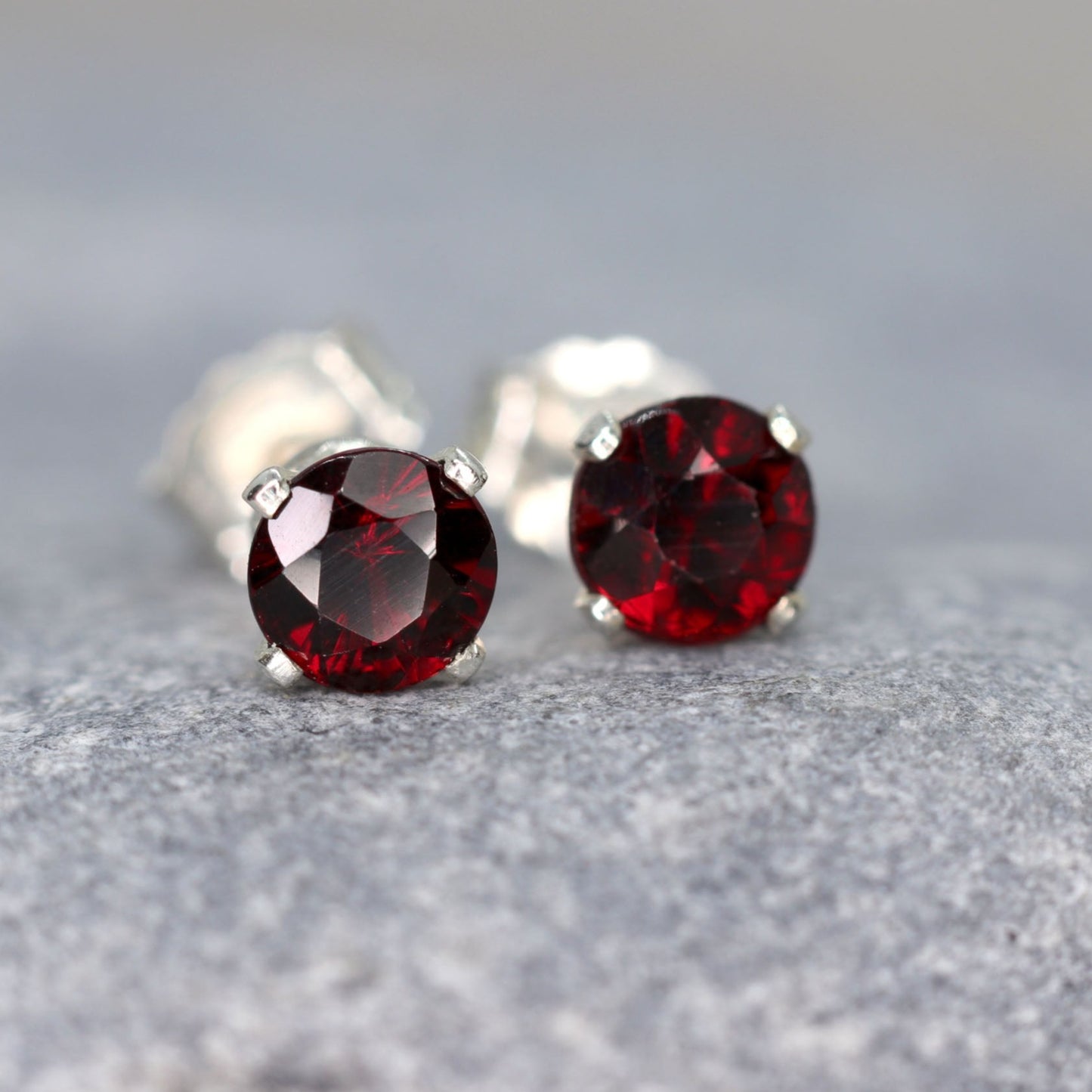 Faceted Garnet Stud Earrings