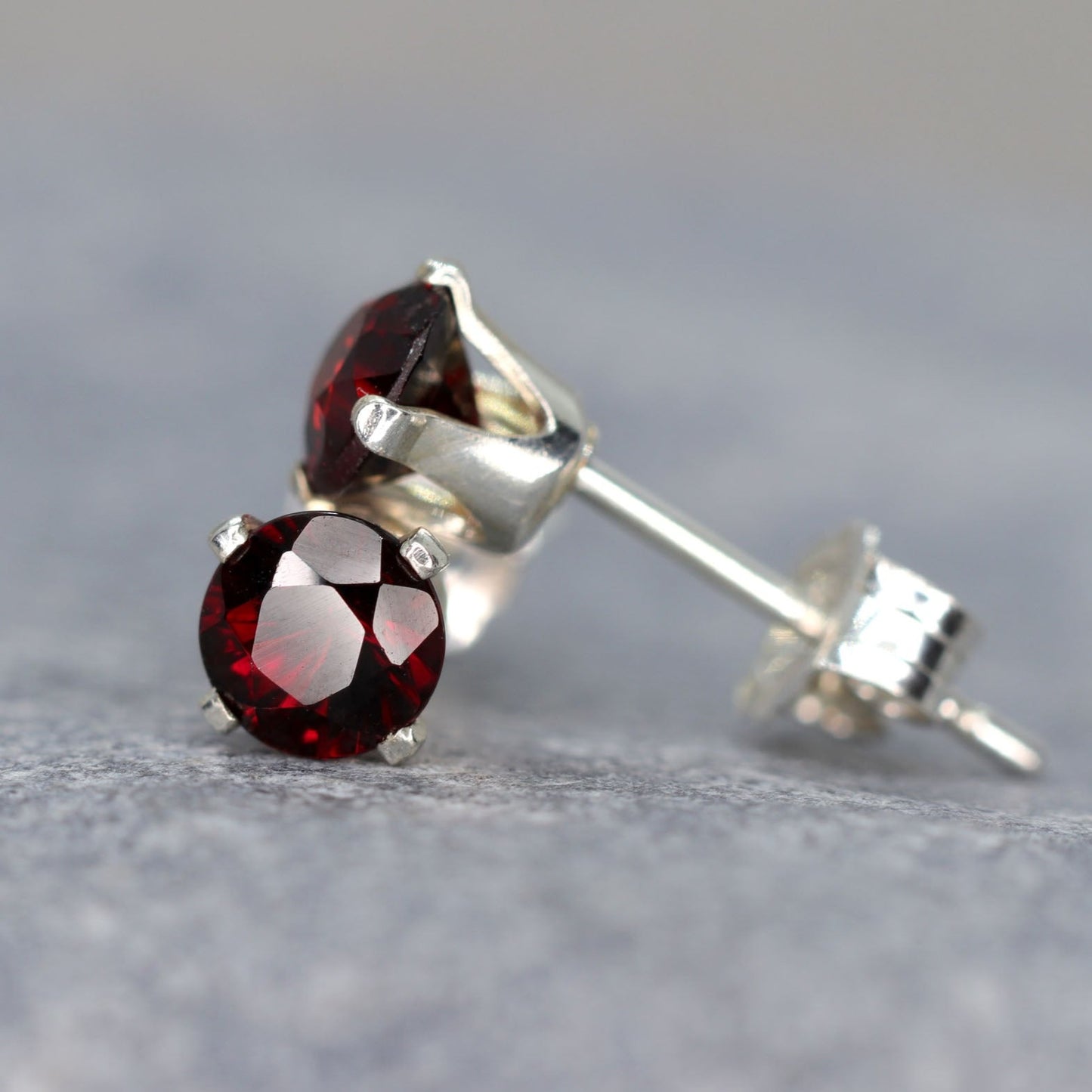 Faceted Garnet Stud Earrings