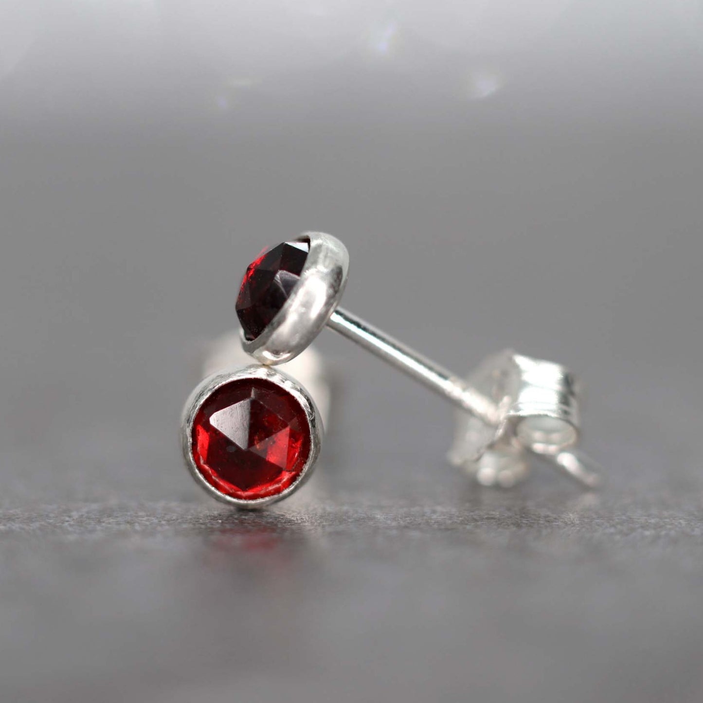 Rose Cut Garnet Stud Earrings